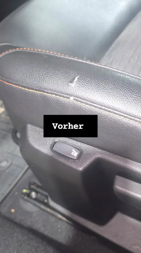 Kunstleder an der Sitzseite vor der Reparatur – KFZ-Aufbereitung Siebers