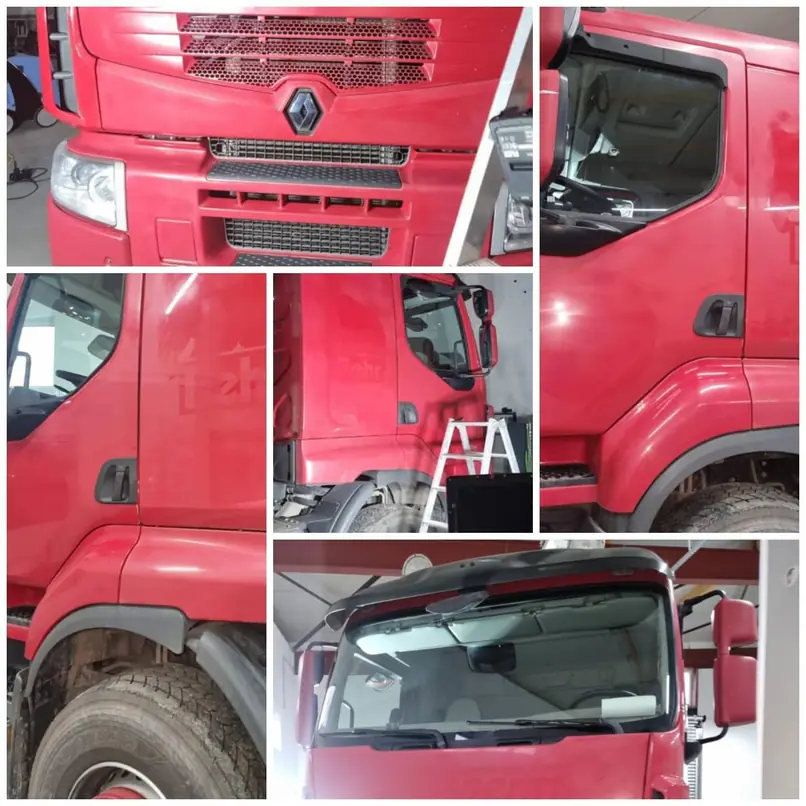 LKW vor der Aufbereitung, stumpfer roter Lack – KFZ-Aufbereitung Siebers